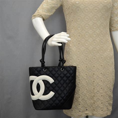 chanel calfskin quilted medium cambon tote black white